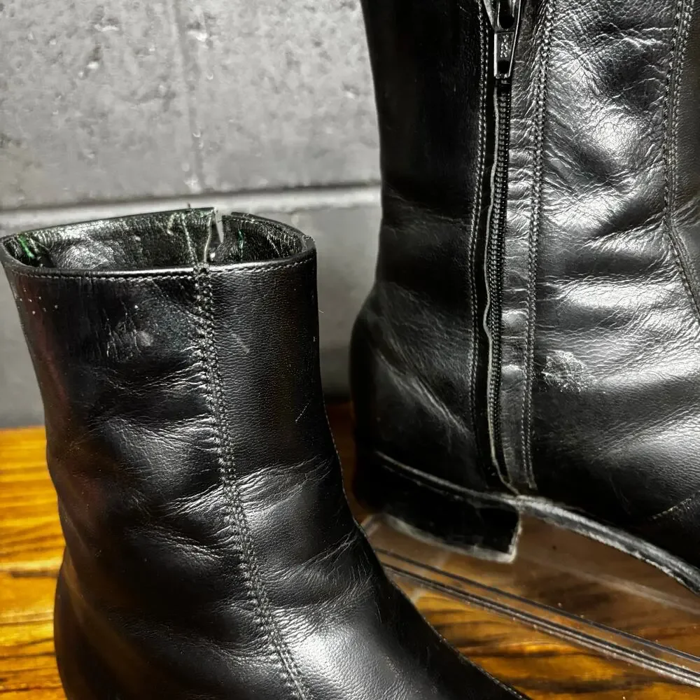 Vintage Florsheim Mens 9.5 D Black Leather Side Zip Ankle Boots Made in USA